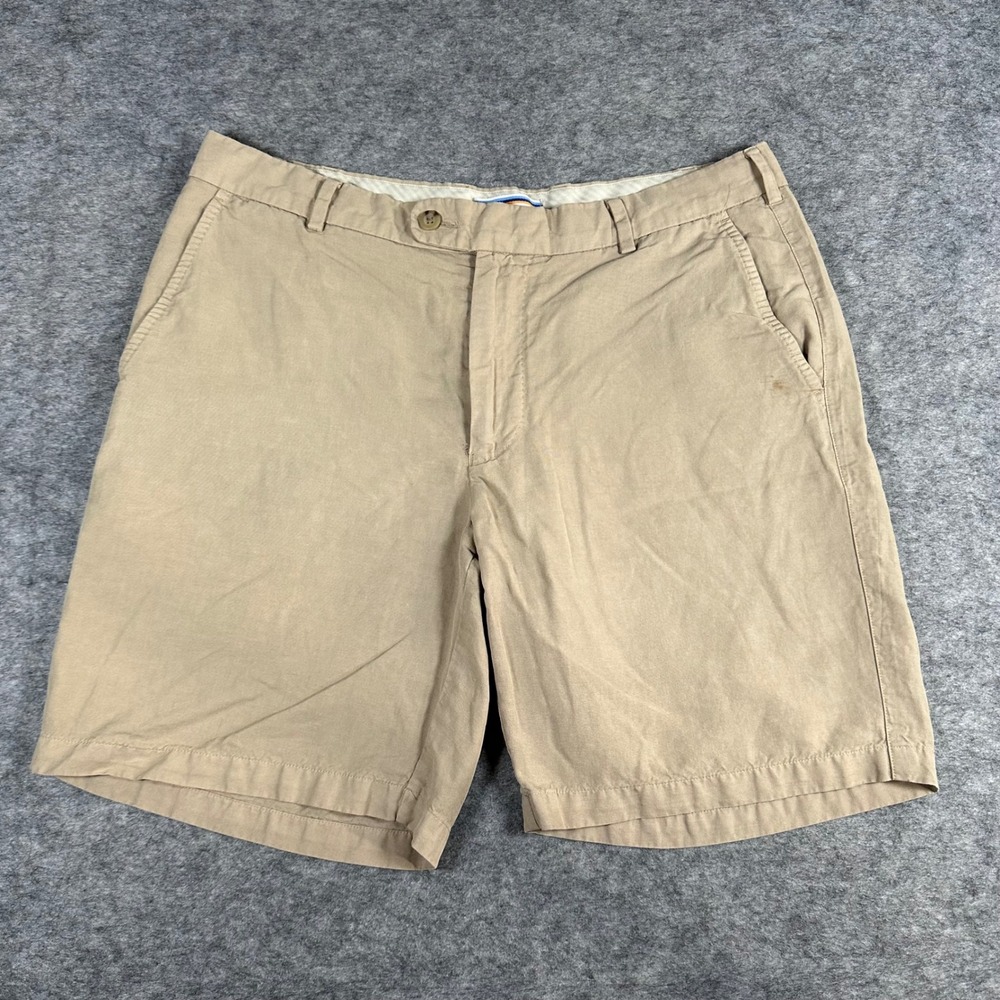 Peter Millar Mens Tan Seaside Flat Front Linen Silk Shorts 34